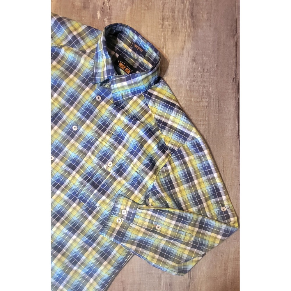 Orvis Trout Bum Mens XL Blue Green Plaid Long Sleeve Fishing Shirt OR-7Y1K EUC